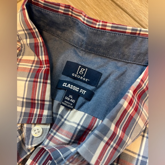 George Mens XL 46-48 Red Plaid Classic Fit Long Sleeve Button Shirt - Picture 3 of 6